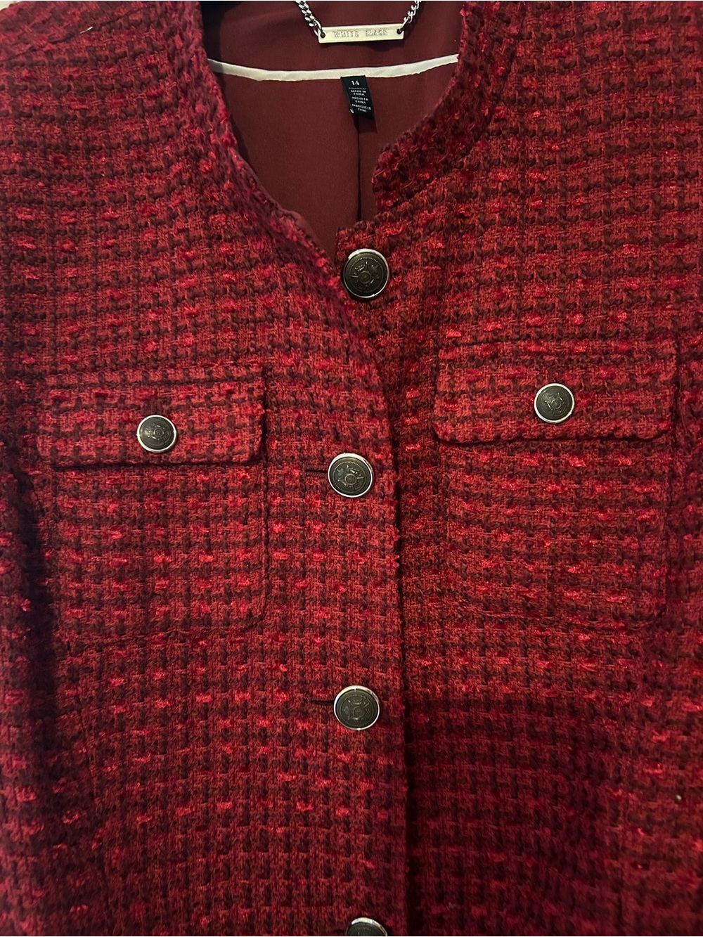 WHBM Women’s Red Tweed Belted Jacket - Picture 5 of 17